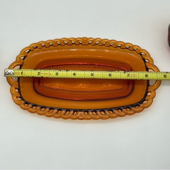 Vintage Colony Kings Crown Amber glass sugar bowl, creamer and tray - Picture 3 of 9